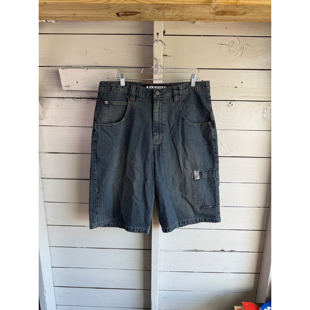 Vintage Joe Boxer Mens Denim Carpenter Shorts Blue Baggy Skater Y2K Size 36